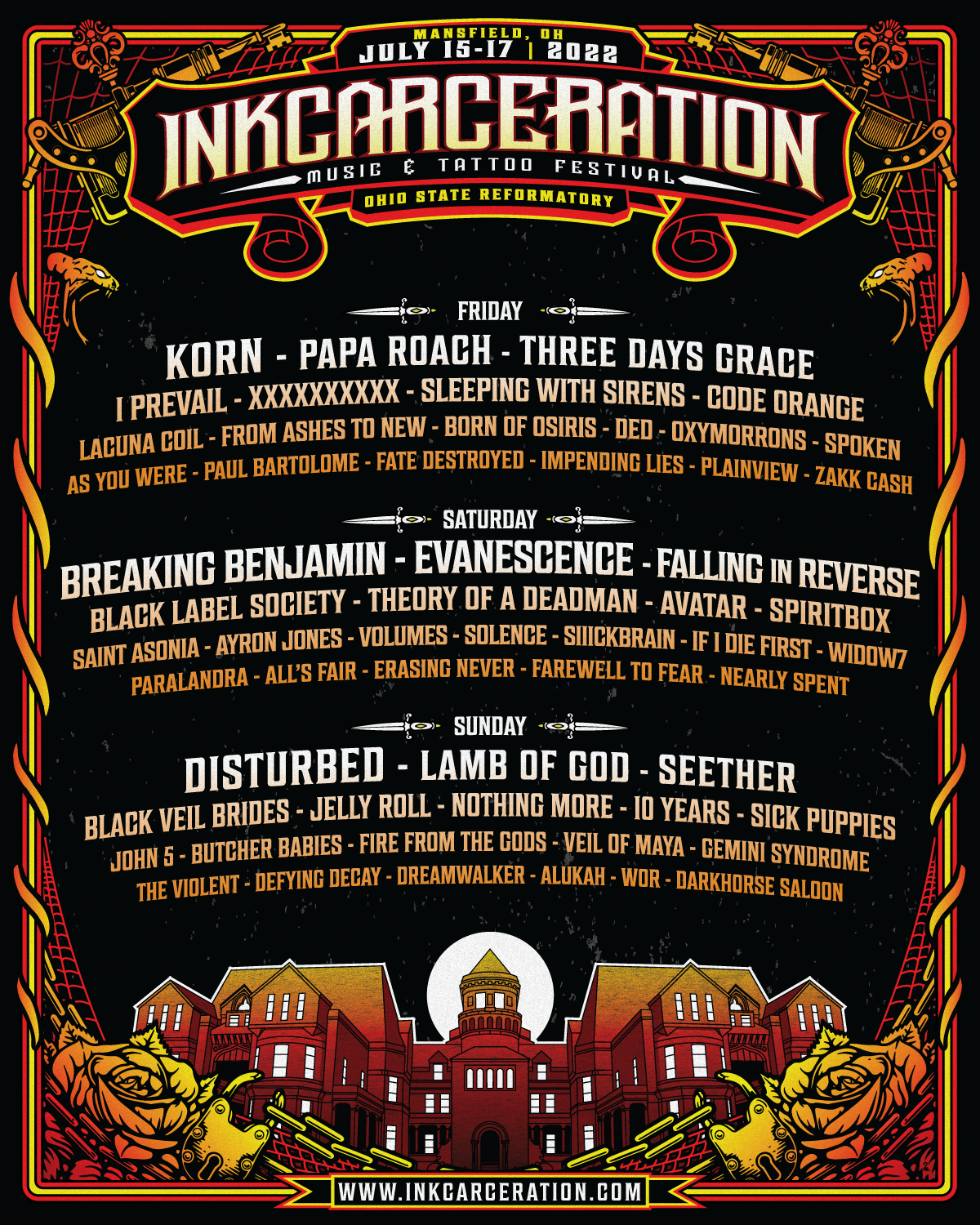 Inkcarceration Festival Poster ft. Disturbed on Sunday