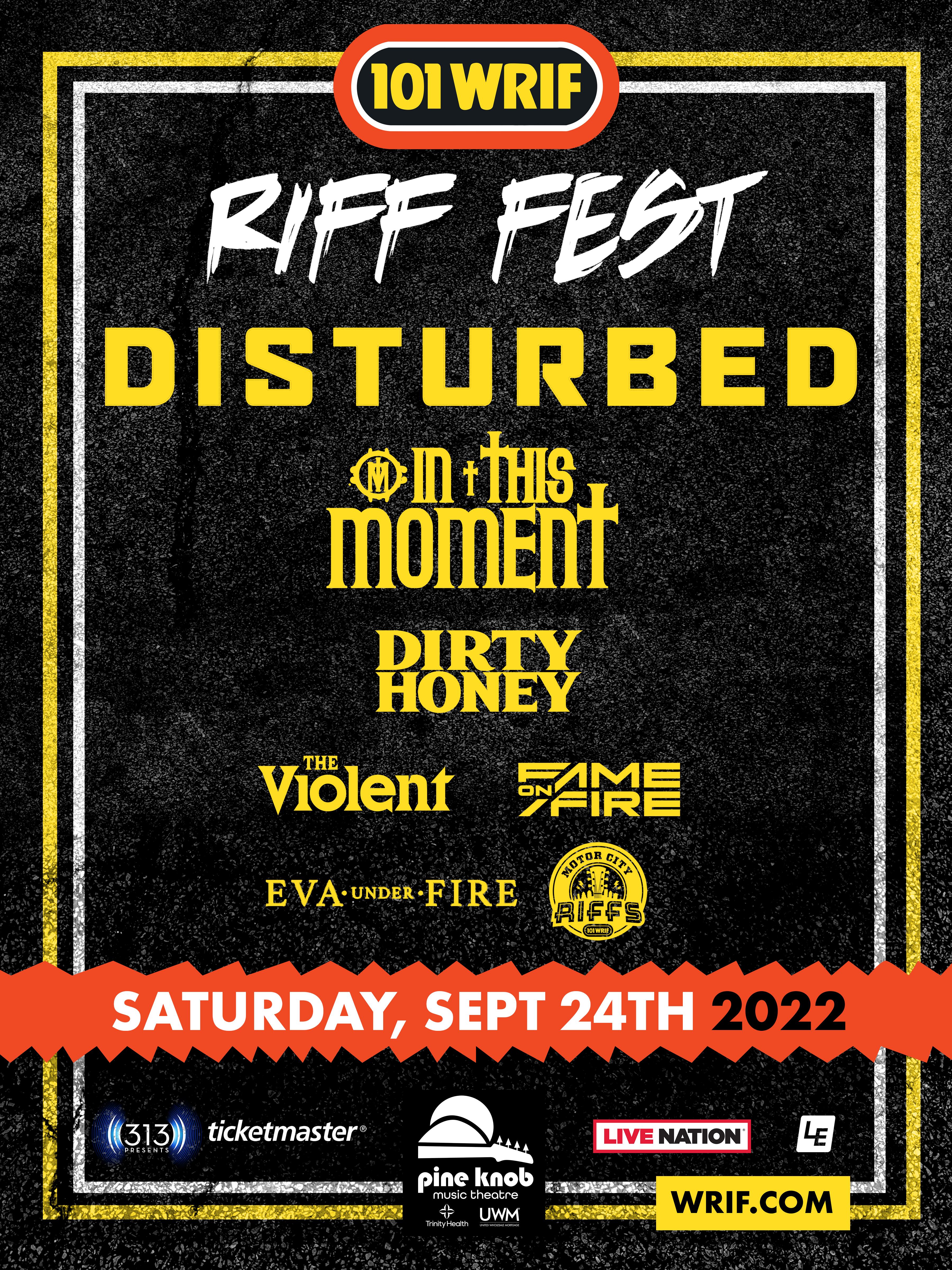 WRIF's RIFF FEST poster featuring Disturbed on September 24 in Detroit