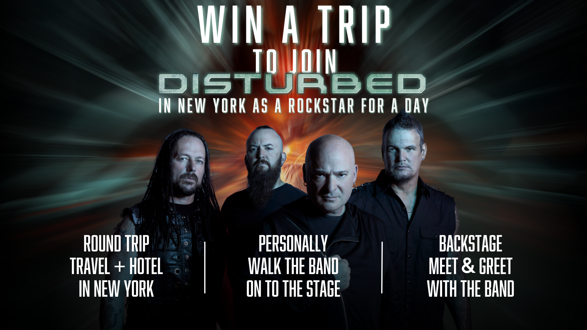 Donate to win a trip to see Disturbed in New York with travel, stay, and VIP treatment included 